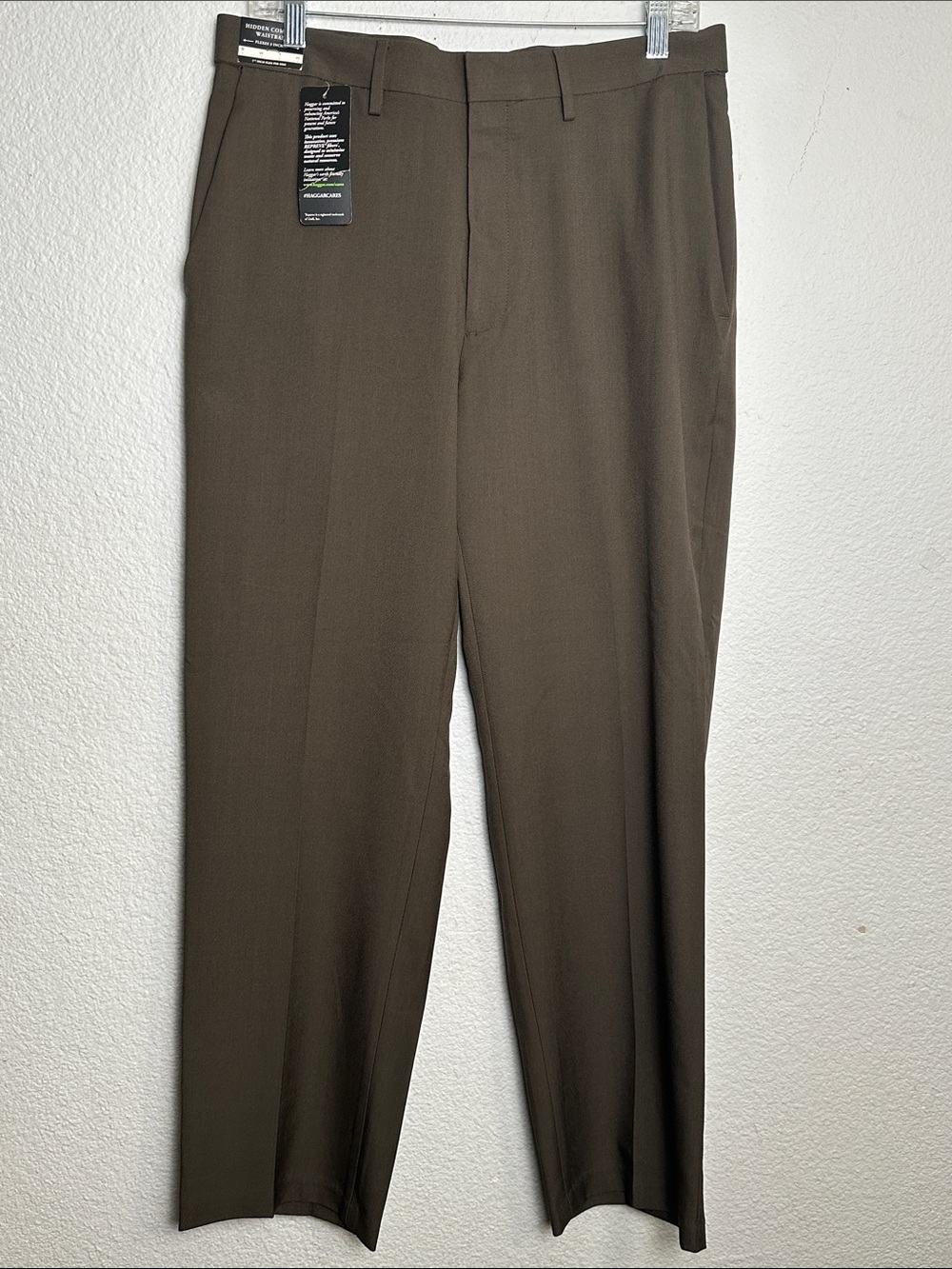 NEW Haggar Premium Comfort Dress Pants Brown Stretch Stria Men’s 32 Classic Fit